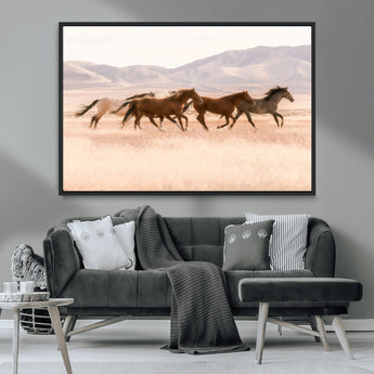 83644685-MGV-CV-36X24-Wild Horse Art Wall Art Canvas Print, Framed Rustic Western Art Picture Print, Desert Horse Scene Perfect Rustic Western Decor