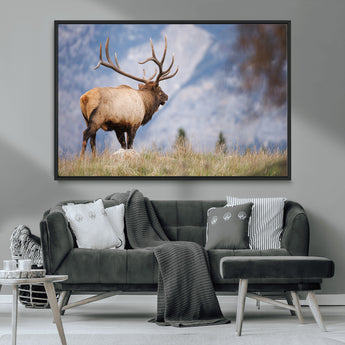 26365841-MGV-CV-36X24-Mountain Elk Art Wall Art Canvas Print, Framed Rustic Wildlife Print Art Picture Print, Lodge Style Decor Perfect Rustic Lodge