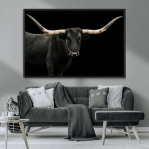 99448328-MGV-CV-36X24-Longhorn Cattle Wall Art Canvas Print, Framed Texas Ranch Art Picture Print, Western Cow Perfect Farmhouse Decor Artwork