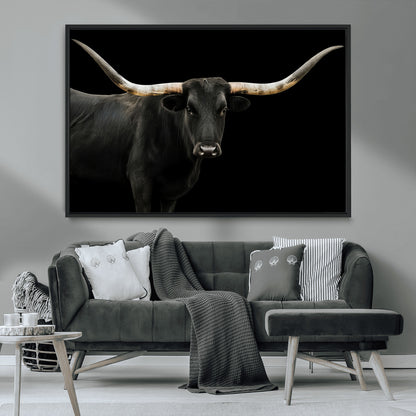 99448328-MGV-CV-36X24-Longhorn Cattle Wall Art Canvas Print, Framed Texas Ranch Art Picture Print, Western Cow Perfect Farmhouse Decor Artwork