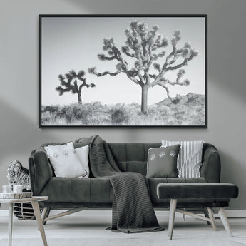 29996209-MGV-CV-36X24-Joshua Tree Art Wall Art Canvas Print, Framed Black White Landscape Art Picture Print, Desert Tree Decor Perfect Southwestern Boho