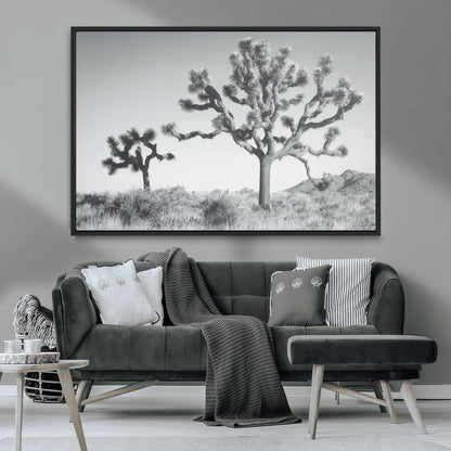 29996209-MGV-CV-36X24-Joshua Tree Art Wall Art Canvas Print, Framed Black White Landscape Art Picture Print, Desert Tree Decor Perfect Southwestern Boho