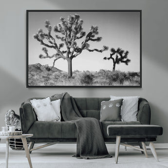 50975475-MGV-CV-36X24-Joshua Tree Art Wall Art Canvas Print, Framed Desert Tree Print Art Picture Print, Black White Nature Perfect Southwestern Boho