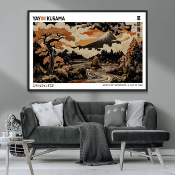 96372548-MGV-FC-36X24_Black-Japanese Landscape Wall Art Print – Mt. Fuji Poster with Bonsai Tree & River, Ukiyo-e Inspired Modern Japanese Artwork, Autumn