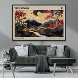 54967195-MGV-CV-36X24-Mount Fuji Wall Art – Japanese Cherry Blossom Abstract Canvas Print, Navy Gold Landscape Painting, Oriental Luxury Home Decor