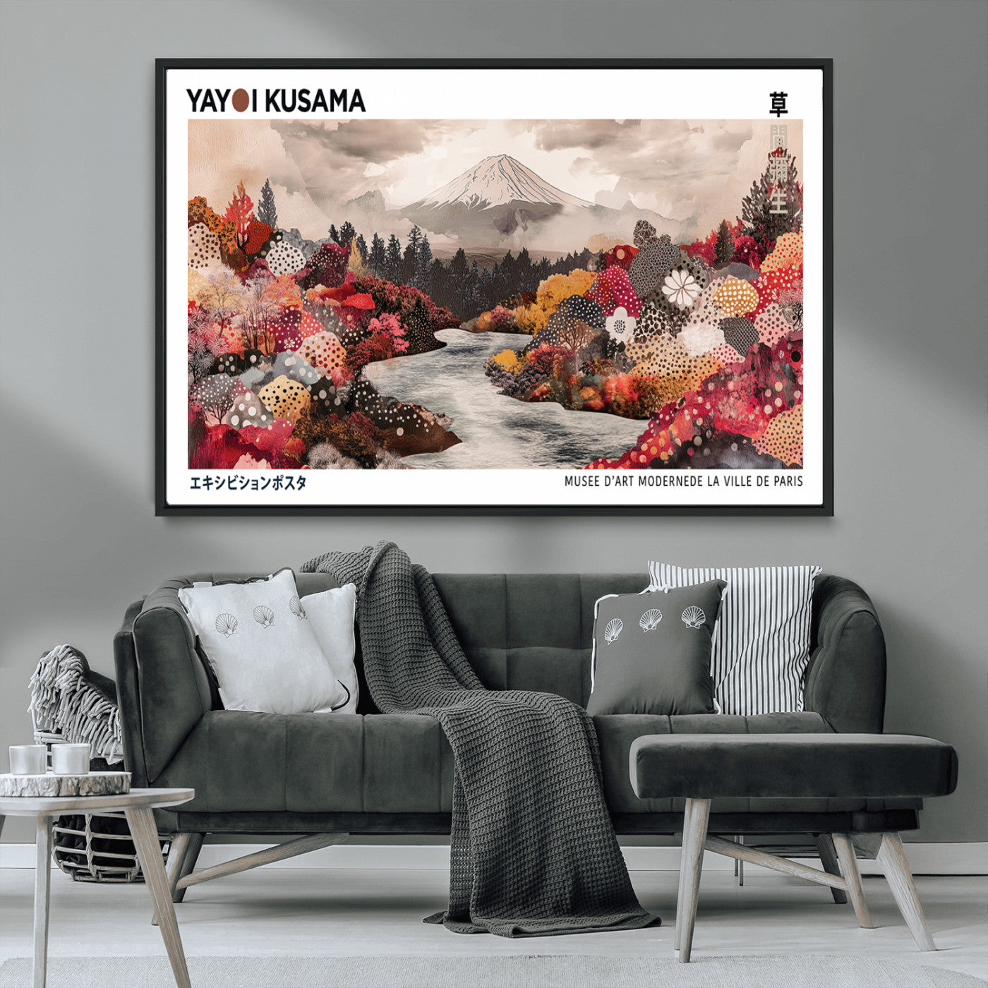 32352074-MGV-CV-36X24-Japanese Landscape Wall Art – Mount Fuji River Canvas Print, Modern Asian Inspired Nature Decor for Living Room, Bedroom, Office
