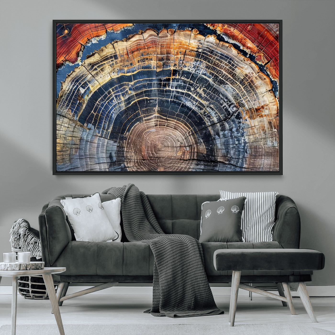 38987581-MGV-CV-36X24-Tree Ring Art Wall Art Canvas Print, Framed Rustic Wall Decor Art Picture Print, Nature Grain Print Perfect Modern Rustic Decor