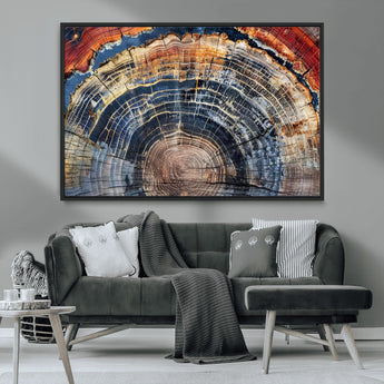 38987581-MGV-CV-36X24-Tree Ring Art Wall Art Canvas Print, Framed Rustic Wall Decor Art Picture Print, Nature Grain Print Perfect Modern Rustic Decor