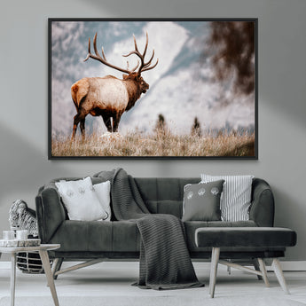 70489411-MGV-CV-36X24-Elk Photography Wall Art Canvas Print, Framed Mountain Wildlife Art Picture Print, Rustic Nature Decor Perfect Rustic Lodge Decor
