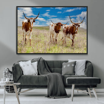 58099948-MGV-CV-36X24-Texas Longhorn Wall Art Canvas Print, Framed Western Decor Art Picture Print, Rustic Farmhouse Perfect Western Farmhouse Decor