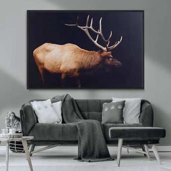 89239257-MGV-CV-36X24-Bull Elk Decor Wall Art Canvas Print, Framed Elk Photography Art Picture Print, Rustic Wildlife Perfect Rustic Lodge Decor Artwork