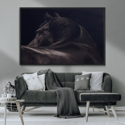 67026880-MGV-FC-36X24_Black-Black Horse Portrait Wall Art Canvas Print, Framed Moody Horse Decor Art Picture Print, Equestrian Wall Style Perfect Masculine
