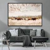 57389417-MGV-CV-36X24-Cow Herd Photography Wall Art Canvas Print, Framed Rustic Farmhouse Decor Art Picture Print, Western Ranch Style Perfect Rustic