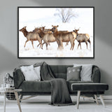 68738684-MGV-CV-36X24-Winter Elk Scene Wall Art Canvas Print, Framed Wildlife Photography Art Picture Print, Snowy Deer Decor Perfect Rustic Lodge Decor