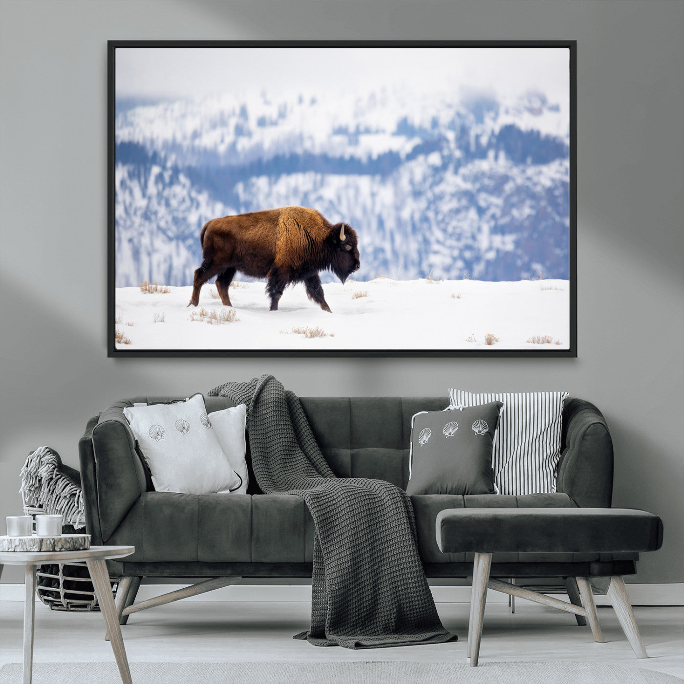 58512275-MGV-CV-36X24-Cowboy Aesthetic Wall Art Canvas Print, Framed Neutral Animal Theme Art Picture Print, Bison Ranch Style Perfect Rustic Western