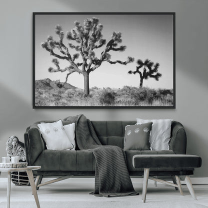 93692513-MGV-CV-36X24-Joshua Tree Wall Art Canvas Print, Framed Monochrome Desert Art Picture Print, Minimalist Nature Scene Perfect Southwestern