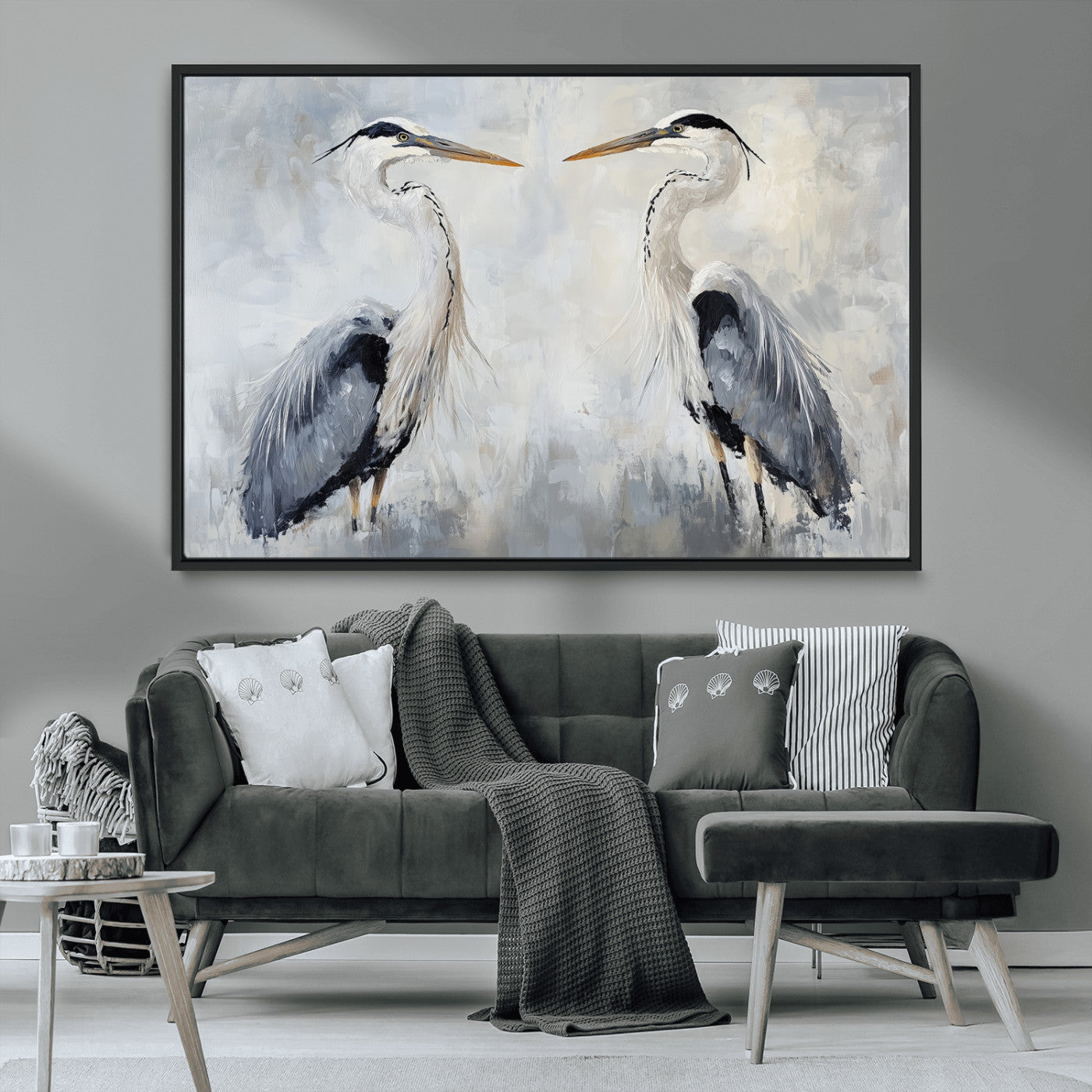 90806932-MGV-CV-36X24-Heron Wall Art Wall Art Canvas Print, Framed Bird Canvas Decor Art Picture Print, Nature Inspired Perfect Coastal Minimalist Decor