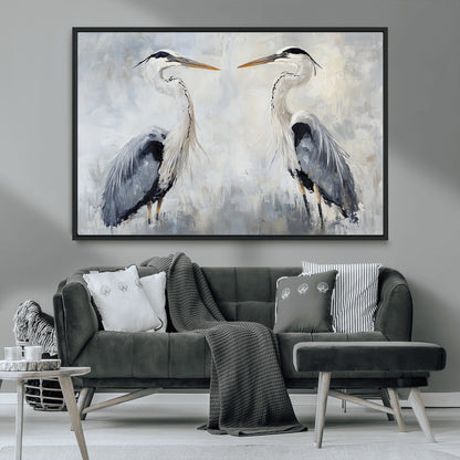 90806932-MGV-CV-36X24-Heron Wall Art Wall Art Canvas Print, Framed Bird Canvas Decor Art Picture Print, Nature Inspired Perfect Coastal Minimalist Decor