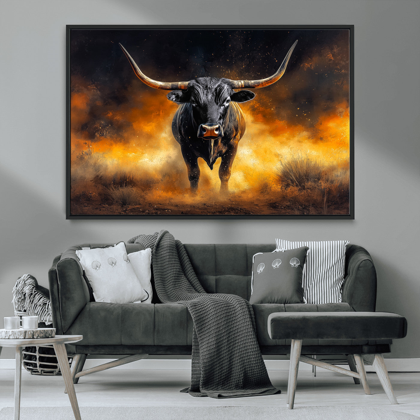 58293979-MGV-CV-36X24-Longhorn Canvas Wall Art Canvas Print, Framed Bold Bull Wall Art Art Picture Print, Western Animal Decor Perfect Western Dramatic