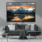 14130176-MGV-CV-36X24-Mountain Sunset Wall Art Canvas Print, Framed Alpine Wilderness Art Picture Print, Golden Hour Perfect Rustic Wilderness Decor