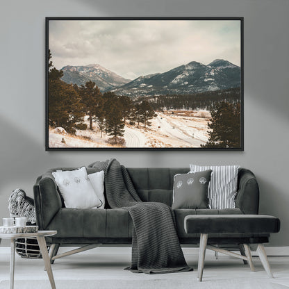 77311749-MGV-CV-36X24-Mountain Landscape Wall Art Canvas Print, Framed Snowy Peaks Art Picture Print, Alpine Aesthetic Perfect Rustic Winter Decor