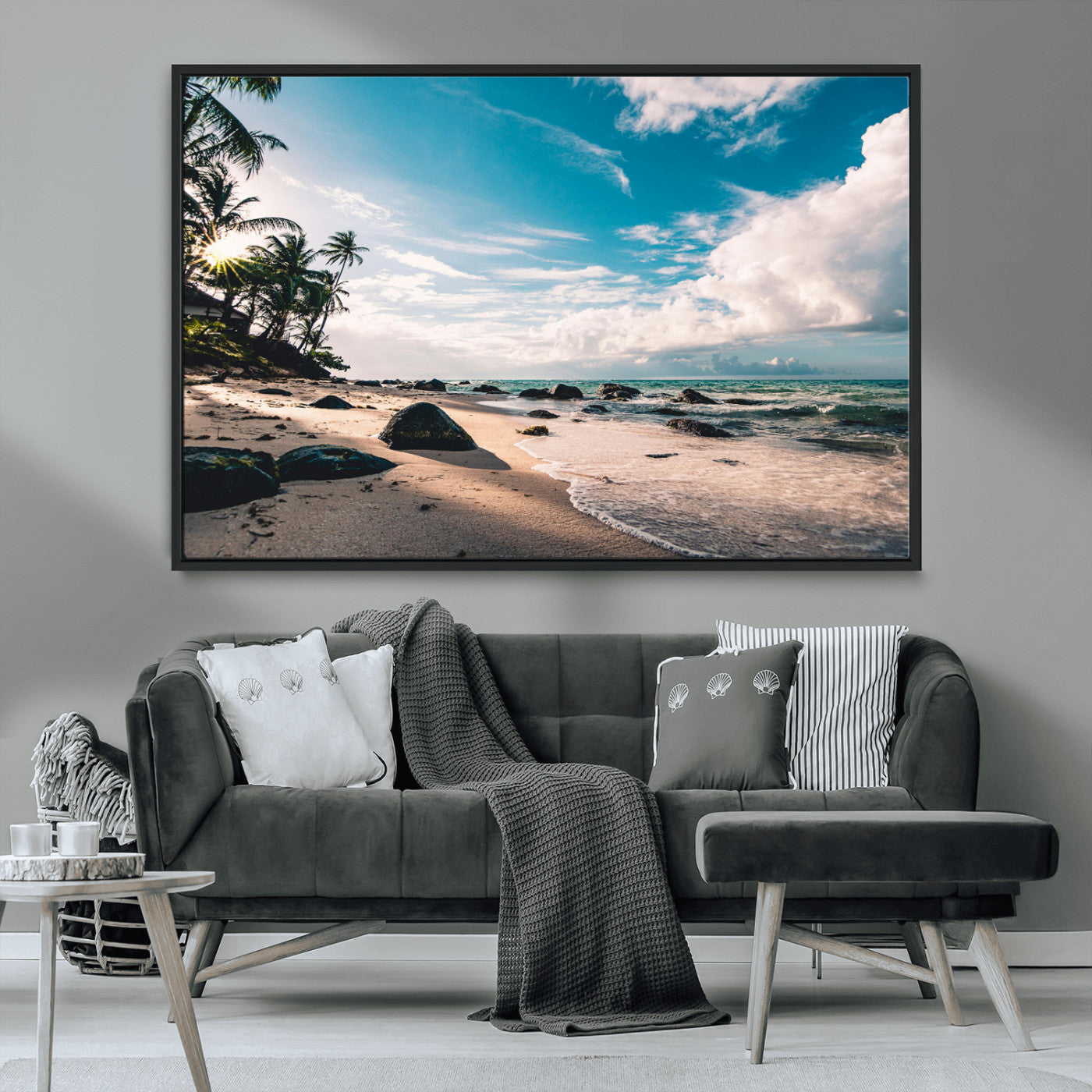 95301406-MGV-CV-36X24-Tropical Beach Wall Art Canvas Print, Framed Ocean Waves Art Picture Print, Relazxing Seascape Perfect Tropical Coastal Decor