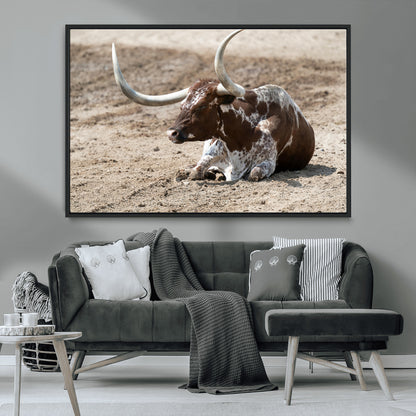 76549210-MGV-CV-36X24-Texas Longhorn Wall Art Canvas Print, Framed Country Living Art Picture Print, Farmhouse Aesthetic Perfect Western Rustic Decor