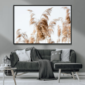 17019393-MGV-CV-36X24-Pampas Grass Wall Art Canvas Print, Framed Neutral Tones Art Picture Print, Minimalist Nature Perfect Boho Minimalist Decor