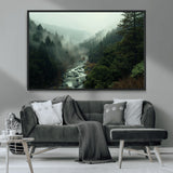 48497565-MGV-CV-36X24-Misty Forest Wall Art Canvas Print, Framed Foggy River Art Picture Print, Moody Landscape Perfect Moody Wilderness Decor Artwork