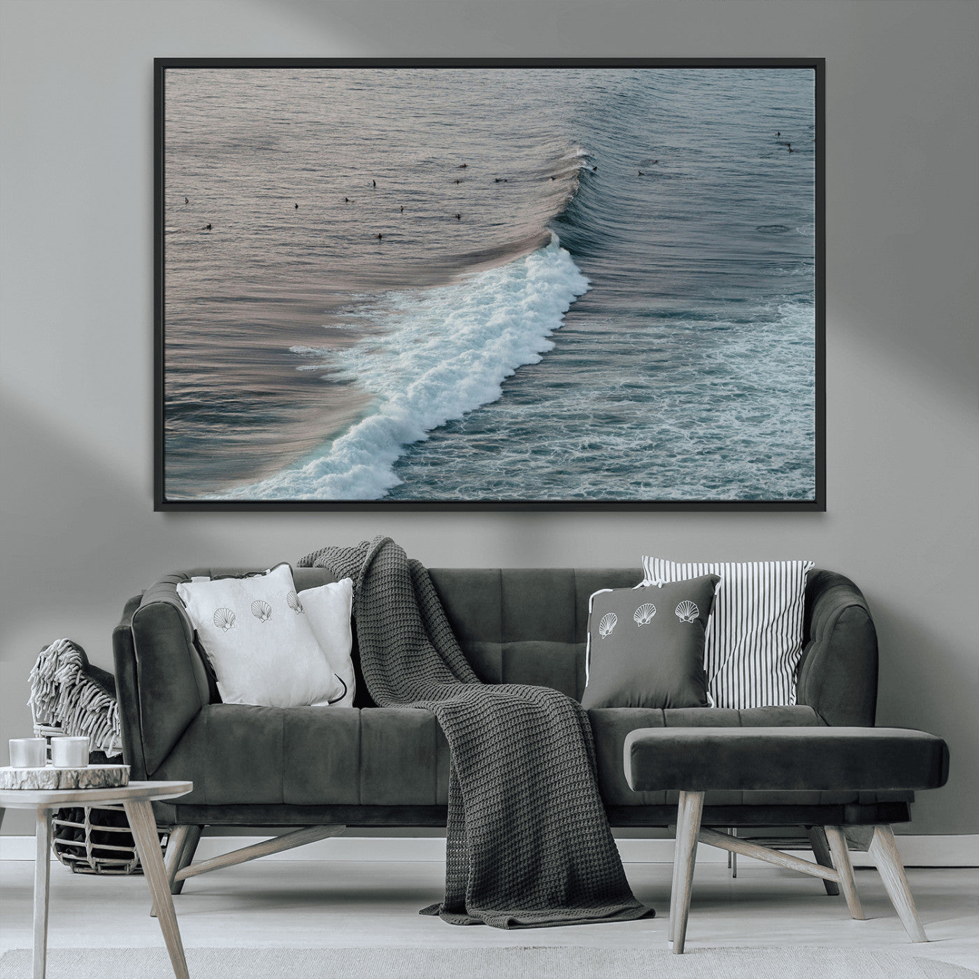 23077324-MGV-CV-36X24-Ocean Waves Wall Art Canvas Print, Framed Coastal Serenity Art Picture Print, Surf Aesthetic Perfect Modern Coastal Decor Artwork
