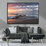 94208089-MGV-CV-36X24-Golden Hour Wall Art Canvas Print, Framed Tranquil Waves Art Picture Print, Beach Horizon Perfect Coastal Serenity Decor Artwork