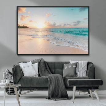 94538225-MGV-CV-36X24-Beach Sunset Wall Art Canvas Print, Framed Ocean Waves Art Picture Print, Summer Escape Perfect Coastal Serenity Decor Artwork