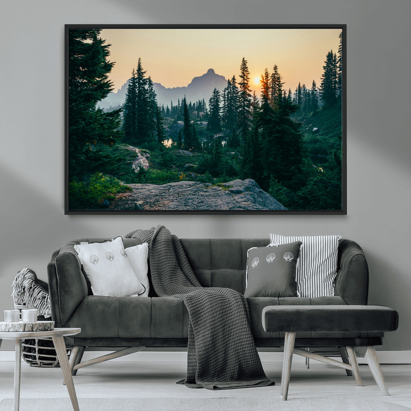 66397982-MGV-CV-36X24-Mountain Landscape Wall Art Canvas Print, Framed Forest Serenity Art Picture Print, Mountain Landscape Perfect Rustic Wilderness