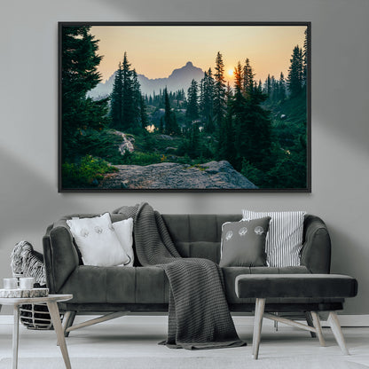 66397982-MGV-CV-36X24-Mountain Landscape Wall Art Canvas Print, Framed Forest Serenity Art Picture Print, Mountain Landscape Perfect Rustic Wilderness
