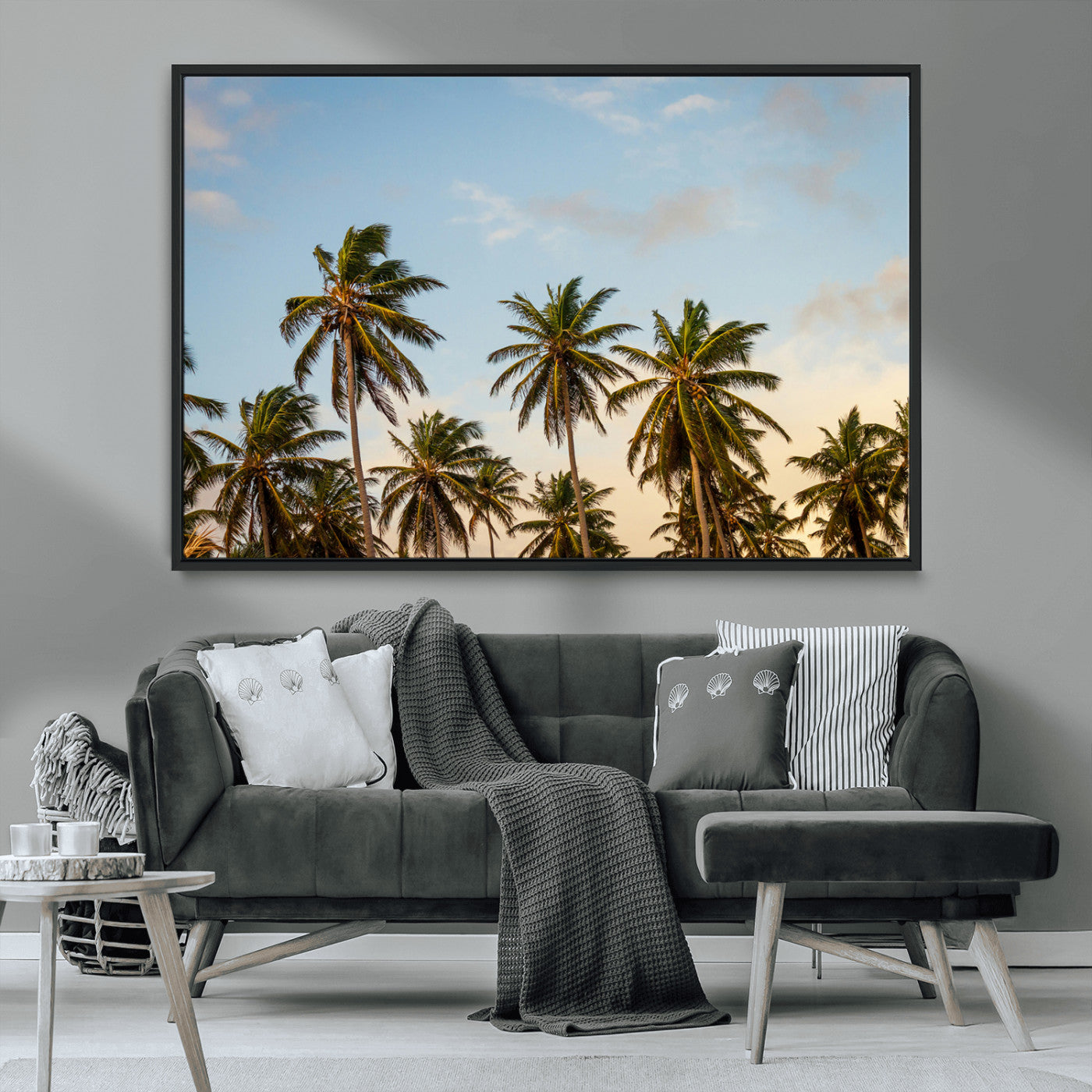 99033771-MGV-CV-36X24-Palm Trees Wall Art Canvas Print, Framed Tropical Vibes Art Picture Print, Coastal Sunset Perfect Coastal Boho Decor Artwork