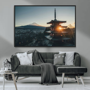 87729656-MGV-CV-36X24-Mount Fuji Wall Art Canvas Print, Framed Japan Travel Art Picture Print, Chureito Pagoda Perfect Zen Minimalism Decor Artwork