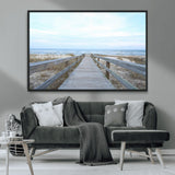 31602988-MGV-CV-36X24-Beach Boardwalk Wall Art Canvas Print, Framed Coastal Serenity Art Picture Print, Ocean View Perfect Coastal Minimalist Decor