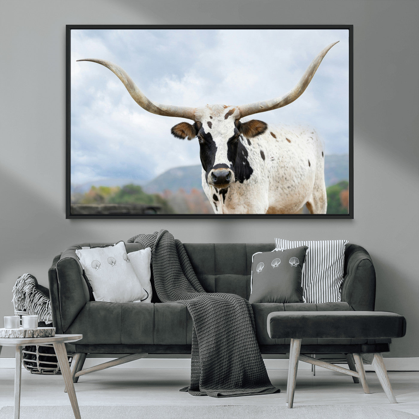 63592811-MGV-CV-36X24-Texas Longhorn Wall Art Canvas Print, Framed Western Rustic Art Picture Print, Farmhouse Decor Perfect Rustic Farmhouse Decor