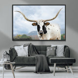 63592811-MGV-CV-36X24-Texas Longhorn Wall Art Canvas Print, Framed Western Rustic Art Picture Print, Farmhouse Decor Perfect Rustic Farmhouse Decor