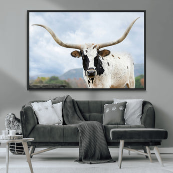63592811-MGV-CV-36X24-Texas Longhorn Wall Art Canvas Print, Framed Western Rustic Art Picture Print, Farmhouse Decor Perfect Rustic Farmhouse Decor
