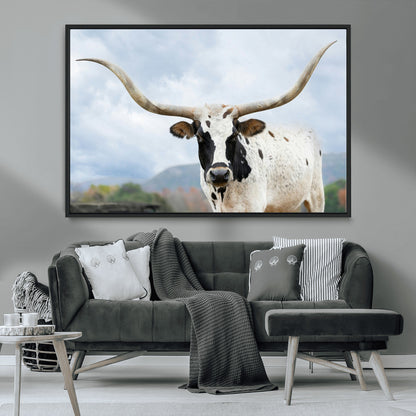 63592811-MGV-CV-36X24-Texas Longhorn Wall Art Canvas Print, Framed Western Rustic Art Picture Print, Farmhouse Decor Perfect Rustic Farmhouse Decor