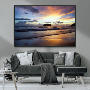 36714356-MGV-CV-36X24-Beach Sunset Wall Art Canvas Print, Framed Ocean Waves Art Picture Print, Tropical Seascape Perfect Coastal Serenity Decor Artwork