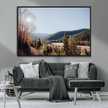 52941305-MGV-CV-36X24-Rustic Landscape Wall Art Canvas Print, Framed Serene Valley Art Picture Print, Pine Tree Horizon Perfect Rustic Cabin Decor