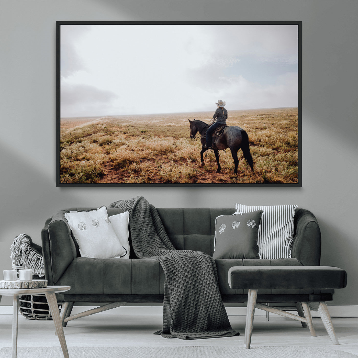 57597730-MGV-CV-36X24-Cowboy Wall Art Wall Art Canvas Print, Framed Western Canvas Art Picture Print, Rustic Ranch Scene Perfect Rustic Western Decor