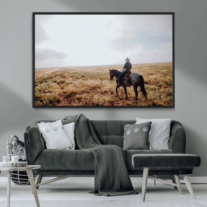 57597730-MGV-CV-36X24-Cowboy Wall Art Wall Art Canvas Print, Framed Western Canvas Art Picture Print, Rustic Ranch Scene Perfect Rustic Western Decor