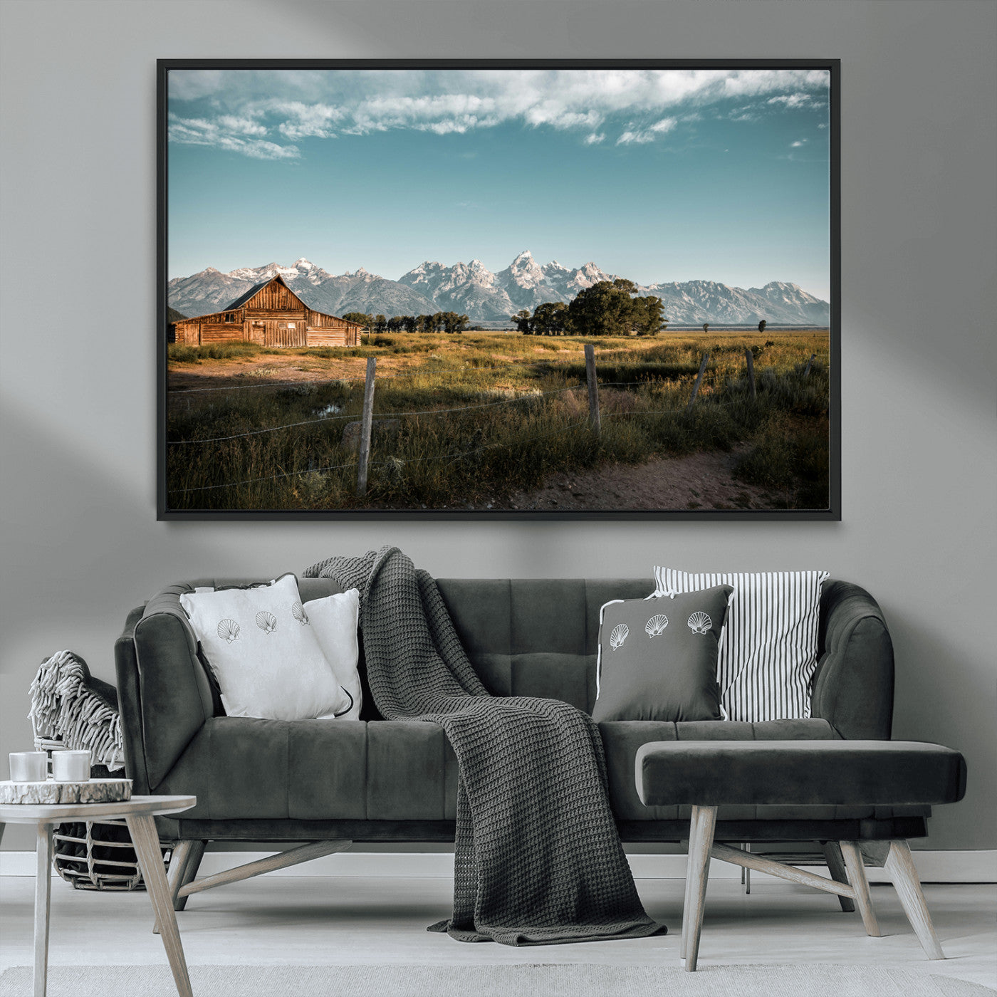 92497443-MGV-CV-36X24-Rustic Farmhouse Wall Art Canvas Print, Framed Mountain Cabin Art Picture Print, Western Landscape Perfect Rustic Farmhouse Decor