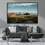 92497443-MGV-CV-36X24-Rustic Farmhouse Wall Art Canvas Print, Framed Mountain Cabin Art Picture Print, Western Landscape Perfect Rustic Farmhouse Decor