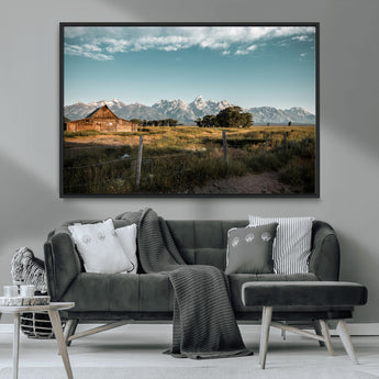 92497443-MGV-CV-36X24-Rustic Farmhouse Wall Art Canvas Print, Framed Mountain Cabin Art Picture Print, Western Landscape Perfect Rustic Farmhouse Decor