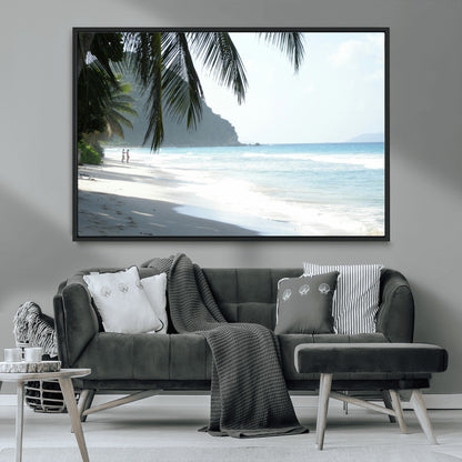 18311030-MGV-CV-36X24-Tropical Beach Wall Art Canvas Print, Framed Serene Ocean Art Picture Print, Palm Tree Shadows Perfect Tropical Coastal Decor