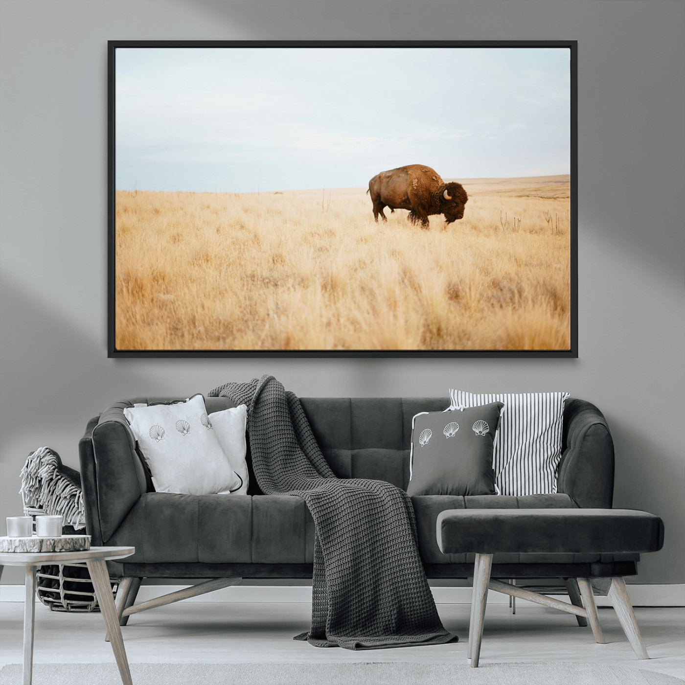 61392510-MGV-CV-36X24-Buffalo Wall Art Wall Art Canvas Print, Framed Western Wildlife Decor Art Picture Print, Rustic Farmhouse Art Perfect Rustic